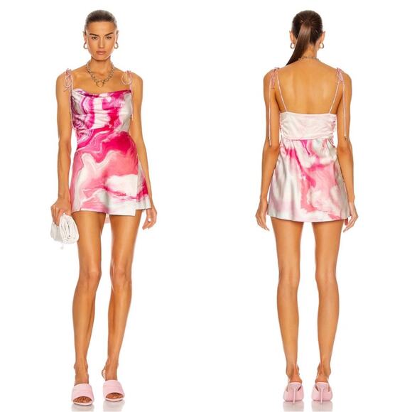 Retrofete Ariella Marbled Cowl Neck Tie Straps Pink and White Mini Dress Sz XXL - Picture 1 of 10